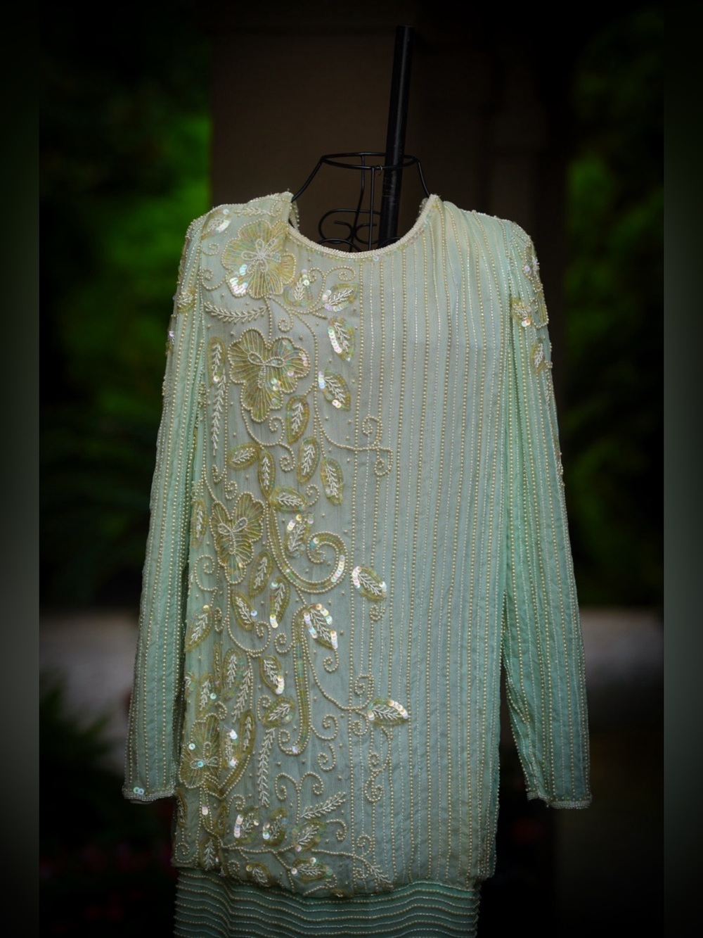 Vintage Scala Milano Paris Silk Beaded Sequin Dress Medium/Large Shoulder Pads - Picture 3 of 6